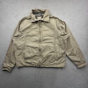 Columbia Canvas Full Zip Pocket Jacket Mens Medium Brown Beige Hiking